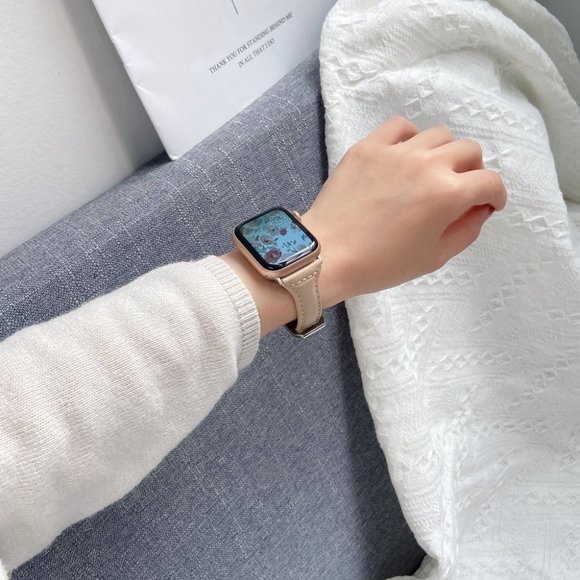 NEW[BAND] Slim Nude Strap Leather For Apple Watch - Picture 3 of 7